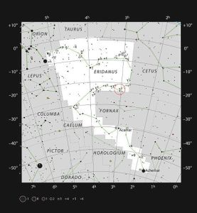 星系NGC 1187在波江座中的位置示意