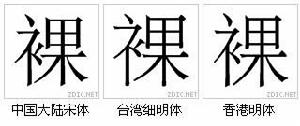 “裸”字形對比