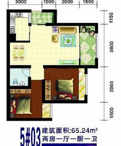 戶型圖5#03 2房1廳65.24平米