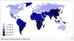 乳糖不耐症全球發病率