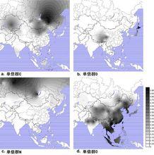 東亞地區四大單倍群分布圖