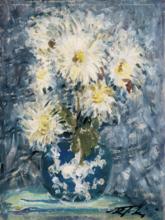 《白菊花》（1983）紙板油畫 36 x 26cm