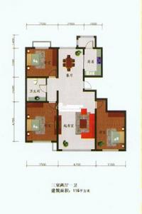 天鴻水岸三室兩廳一衛面積116平米戶型圖