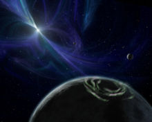 藝術家印象下的脈衝星行星系統。