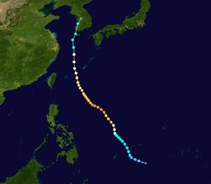 颱風“艾雲尼”的移動路徑圖