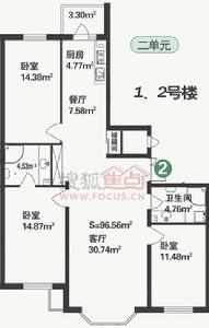 林海華庭三室一廳二衛96.56㎡戶型圖