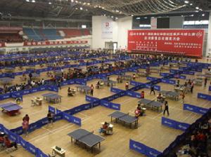 （圖）2008年北京市第二屆迎奧運和諧社區杯桌球比賽總決賽期間場館內景