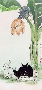 蕉花群兔圖