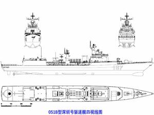 深圳號驅逐艦四視線圖