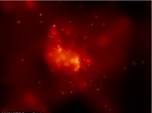 人馬座A黑洞位於圖中明亮的點狀光源，正釋放X射線耀斑。