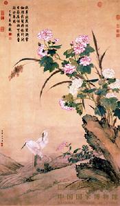 清鄒一桂芙蓉雙鷺圖