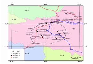 地震巨觀震中位於和靜縣巴音郭楞鄉哈拉撒拉村附近（北緯42°43′、東經83°56′），