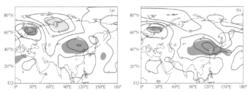 圖31981～2004年夏華北地區6站平均(a)高溫日數(b)悶熱天氣日數