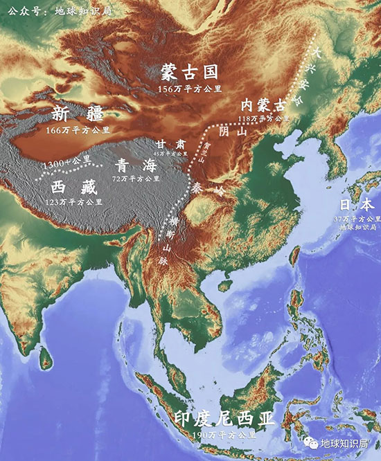 中國西部一些巨大的省份和自治區 單獨拿出來面積都相當於一個中型國家的規模