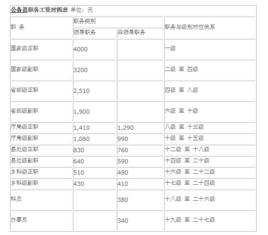 公務員工資套改等級標準對照表