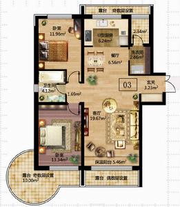 富達·藍山兩室兩廳一衛69.67㎡戶型