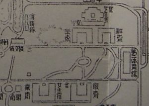 1952年北大新遷燕園時的敬、業、樂、群四齋區域（地圖方向為左北右南）