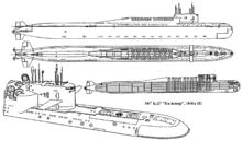 667BDR型戰略核潛艇三視圖