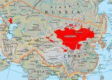 蒙古族在世界上的分布（紅色區域）