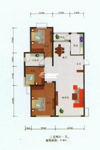 天鴻水岸三室兩廳一衛面積114平米戶型圖