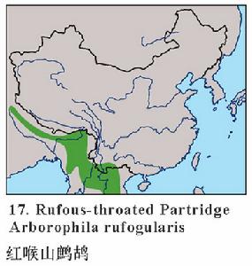 （圖）紅喉山鷓鴣的分布圖