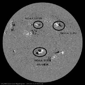 耀斑發生時的太陽光球磁場圖
